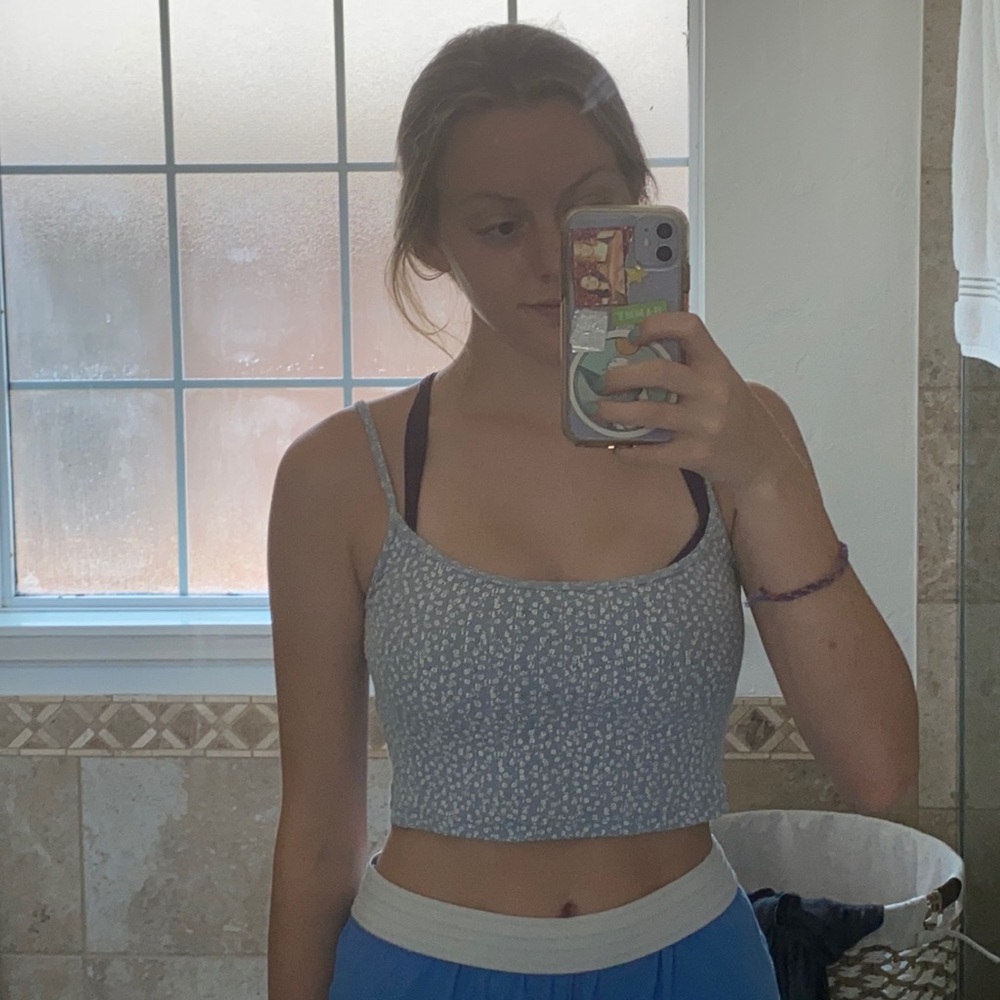 john halt light blue floral crop top
